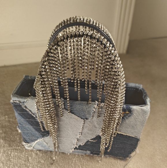 KARA Exclusive Blue Denim Crystal Fringe Shoulder Bag - Picture 6 of 6